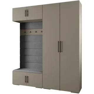 Abiks Möbel Garderoben-Set, Kaschmir, Grau, Schwarz, Holz, Nachbildung, 2-Sitzer, 10 Fächer, 200x236.7x47 cm, Garderobe, Garderoben-Set & Garderoben-Serien, Garderoben-Sets
