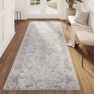 Tapiso Teppichläufer VALLEY Modern Grau Schlafzimmer 80 x 300 cm - Grau