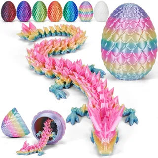 Merrwon 3D-Gedruckter Drache (28,5 cm) mit Drachenei – Kreatives Spielzeug, Geschenk und Deko, Laser-Regenbogen