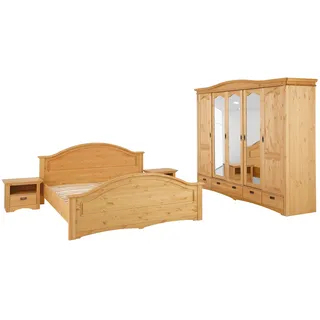 OTTO home Schlafzimmer-Set OTTO HOME "Konrad', komplettes Schlafzimmer mit großem Schrank", beige (gelaugt, geölt), Schlafzimmermöbel-Sets, klassischer Landhausstil, Metallgriffe, Massivholz (Kiefer)