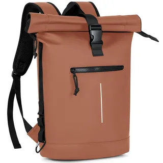 Lekeinchi 17 Zoll wasserdichter Laptop-Rucksack für Damen und Herren – Roll-Top-Design für Schule, Reisen, Business, Arbeit und Camping, braun, 43,18 cm, Wasserdichter Roll-Top-Rucksack