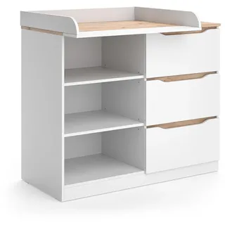 Vicco Wickelkommode Ruben, Weiss/Artisan-Eiche, 113 x 93 cm mit 3 Schubladen