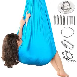 Topchances Kinder Therapie Schaukel, Indoor & Outdoor Kinder Schwingen Hängematte, Sensorisch Therapie Schwingen Sessel für Autismus SPD ADHS Asp... - Hellblau