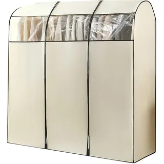 LIKANGLONGJU Beige Kleiderständer Abdeckung aus Vliesstoff, Kleiderhülle für den Kleiderschrank mit Reißverschluss, Transparentem Fenster(180x50x180cm/71x20x71in)