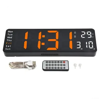 FACULX Große digitale Wanduhr mit Datums- und Temperaturanzeige, 33 cm, moderne Digitaluhr für die Wand, für Wohnzimmer, Büro (orange)