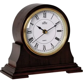 MPM Quality Retro Dark Wood Tischuhr, Dunkles Holz, Traditionelle Elegante Holztischuhr, Römischen Ziffern, Präziser Quarz-Schrittmotor, schöne Wanddekoration für Wohnzimmer, Küche oder Büro
