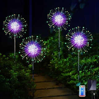 Joycome Gartendeko Solarleuchten für Außen 4 x 150 LED Solarlichter Pusteblume, 8 Modi Solarstecker Gartenbeleuchtung Wetterfest Solarlampen Feuerwerk für Garten Balkon Terrasse Deko - Mehrfarbig
