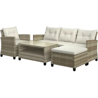 Ambia Garden Loungegarnitur, Beige, Metall, Kunststoff, Textil, 4-teilig, Füllung: Polyester, zylindrisch, Bsci, Loungemöbel, Loungemöbel-Sets