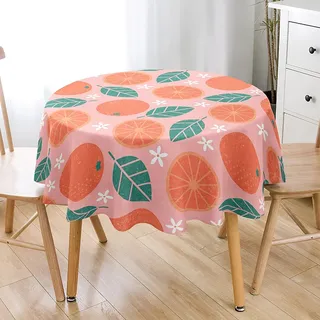 Hiseng Runde Tischdecke Nordischer Modern Frucht Bedruckte 3D Abwaschbar Wasserdicht Fleckschutz Tischtuch für Outdoor Garten Home Dekoration- Verschiedene Größe (Grapefruit,150cm)