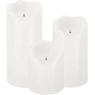 LED Universum - XXL LED Outdoor Kerze Lou weiß Kunstsoff IP44 Candle für Dekoration von Balkon Terrasse Garten Laterne 6h Timer 3 x Baby C LR14 Batterien (nicht enthalten) 2700K warmweiß (3er Set)