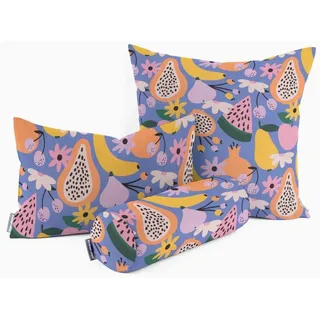 SCHÖNER LEBEN. Dekokissen Kissenhülle aus Baumwolle Retro Pop Obst Blumen lila bunt 30x50cm, made in Germany,handmade,allergikergeeignet,atmungsaktiv gelb|lila|rosa rechteckig | 30 cm x 50 cm