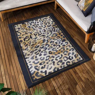 Paoletti Leopardis Leoparden-bedruckter Innen-/Außenteppich – Schwarz/Gold – 120 x 170 cm