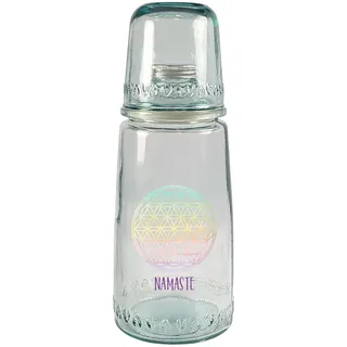 Herz & Heim® Personalisierte Karaffe mit Trinkglas als Deckel – 1L Wasserkaraffe aus 100 % recyceltem Glas – Verschiedene Designs – Trinkkaraffe mit Schraubverschluss (Mandala)