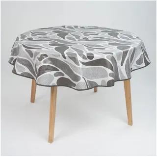 Laro Wachstuch-Tischdecke rund 140 cm Grau Schwarz