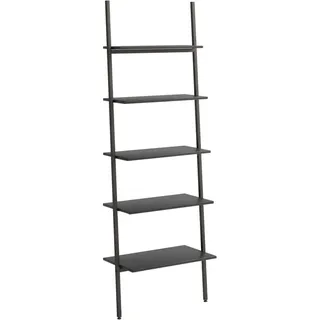 vidaXL Anlehnregal mit 5 Ablagen Bücherregal Büroregal Standregal Aktenregal Leiterregal Wandregal Bücher Regal Schwarz 64x34x185,5 cm