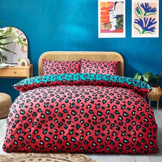 Style Lab Leopard Bettbezug-Set, Blaugrün/Koralle, Einzelbett