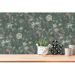 A.S. Création Natural Living Blumentapete 0,53 m x 10 m Vinyl 386362 grau/grün/rosa