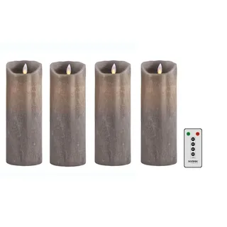 SOMPEX LED-Kerze 4er Set Flame LED Kerzen taupe 23cm (Set, 5-tlg., 4 Kerzen, Höhe 23cm, Durchmesser 8cm, 1 Fernbedienung), fernbedienbar, integrierter Timer, Echtwachs, täuschend echtes Kerzenlicht, optimales Set für den Adventskranz braun