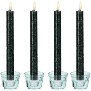 LED Kerze 4er SET Tafelkerze Stabkerze Echtwachs bewegliche Flamme Timer schwarz