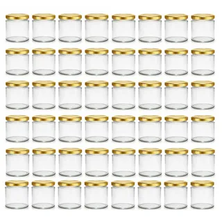 Einmachgläser 210 ml 48er Set mit goldenen Schraubdeckeln TO 66 - Marmeladengläser, Gewürzgläser, Honiggläser - kleine Gläser luftdicht, spülmaschinenfest