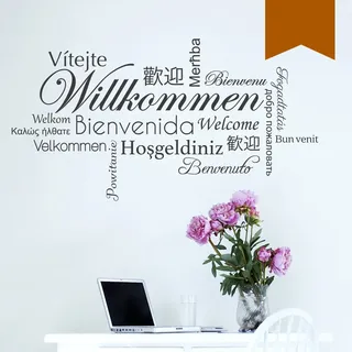 WANDKINGS Wandtattoo - Willkommen in verschiedenen Sprachen - 120 x 68 cm - Nussbraun - Wähle aus 5 Größen & 35 Farben
