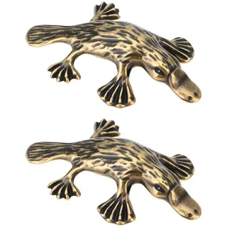 Briny River 2 Stück Vintage Messing Schnabeltier Figur 5x3cm Massiv Tier Ornament für Bücherregal Schreibtisch Tee Haustier Briefbeschwerer Dekor