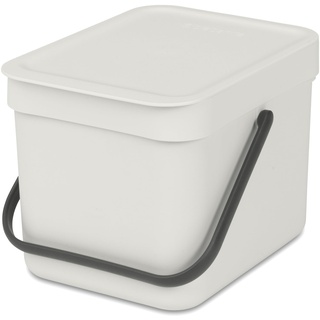 Brabantia - Sort & Go Abfallbehälter 6L - Kleiner Recyclingbehälter - Tragegriff - Pflegeleicht - Für die Arbeitsplatte oder den Küchenschrank - Küchenmülleimer - Light Grey - 20 x 25 x 18 cm