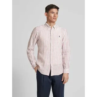 Custom Fit Leinenhemd mit Streifenmuster, Khaki, XXL