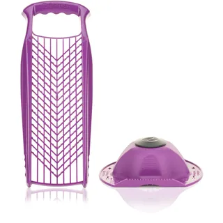 Börner Reibe PowerLine + Fruchthalter (2er Set) • Raspel grob & fein • Küchenreibe für Gemüse, Obst, Käse & Schokolade • Multi Gemüsereibe, Gemüsehobel, Käsereibe • Farbe: Violett