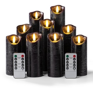 Hausware Kit ohne Flammen Kerzen Batterie mit Strom LED Wachs flackern elektrische Kerze mit Fernbedienung Timer Halloween Weihnachtsdekoration (schwarz) (Black) (Black)