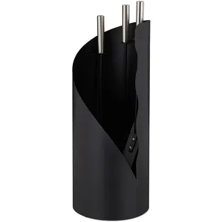Relaxdays Kaminbesteck 4-teilig Edelstahl Schwarz