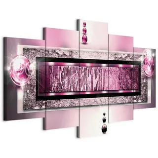 Cuadros B&D XXL - Wandbilder XXL Abstrakt 200x100cm 5 tlg - Wand Deko Leinwand Bilder Groß Wanddeko Wohnzimmer Schlafzimmer Kunstdrucke - Textur Perlen Struktur silber rosa 020101-215