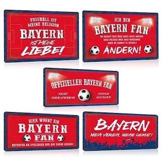 5er Set Fußball Blechschilder - Fussball Metallschild mit Spruch - Sport Schild Deko Zubehör Geschenk Fanartikel für Bayern Fan Liebhaber Begeisterte