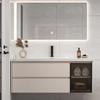 YZJJ Handwaschbecken & Bad-Unterschrank | Badmöbel-Set mit Unterschrank Waschtisch Spiegel Möbel | Waschbecken mit Nano-Beschichtung | Badezimmer-Möbel Keramik-Waschtisch (Size : 90cm/35.8in)