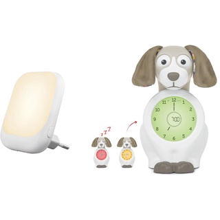 ZAZU Kids Davy Hund - Pädagogischer Wecker & Schlaftrainer für Kinder, LED Kinderwecker, Intelligentes Schlafen & Aufwachen, Mädchen & Jungen (Taupe + Automatische Nachtlampe)