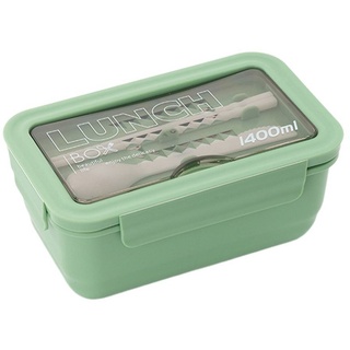 GelldG Lunchbox Brotdose Kinder, Auslaufsichere Bento Box mit 3 Fächern, Besteckset grün