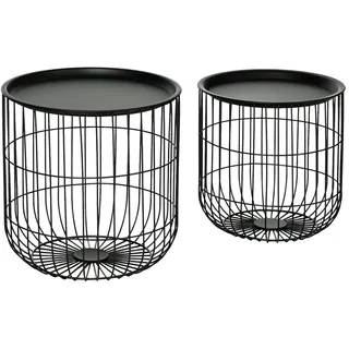 OKWISH Couchtisch 2er Set runde Beistelltische 40x40x40 cm Schwarz stapelbar mit abnehmbarer Tischplatte Stauraum Stahlrahmen