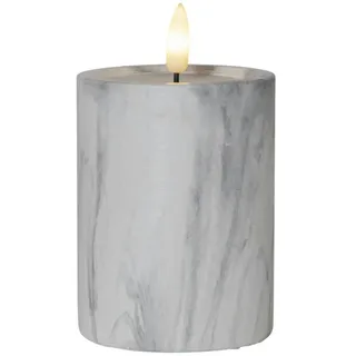 Star Trading LED Stumpenkerze Marmoroptik Zement/Wachs natürliche Flamme Marble