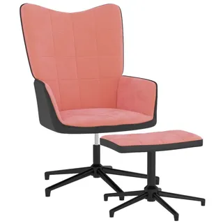 vidaXL Sessel Relaxsessel mit Hocker Rosa Samt und PVC (1-St) rosa