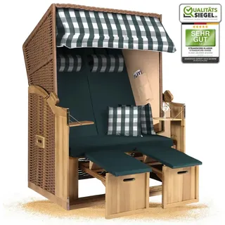 Strandkorb Hanse Strandkorb Strandkorb 2-Sitzer Ostsee Volllieger in Natur Beige Grün, BxTxH: 120x80x160 cm, Ostsee Volllieger, Ostsee 2-Sitzer Modell 2025, Stabiles Wacholder mit handgefertigtem Polyrattangeflecht grün