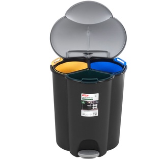 Abfalleimer 40L Treteimer Müllsortierung 3 Fächer Mülltrennsystem Abfalltrennsystem 3-Fach Inneneimer aus Kunststoff