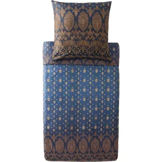 Bassetti Gold Decor Bettwäsche + 1 Kissenhülle aus 100% Baumwollsatin in der Farbe Blau B1, Maße: 155x220 + 1 K 80x80 cm - 9333250