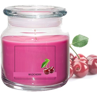 Candelo Hochwertige Duftkerze im Glas mit Deckel Ambiente – Wildkirsche Duft Kerze – 10 x 10cm - 55 Std Brenndauer – Windlicht – XXL Glaskerze Rosa