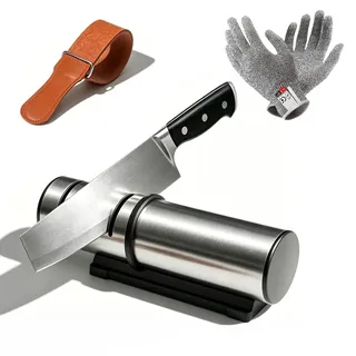 Messerschärfer Rollschleifer Set, Messerschleifer mit 3 Stufen | 3-Stufen Messerschärfer, Diamant Messerschärfer Profi 3 Stufen, inkl. Poliertuch & Handschuhe für Küchenmesser