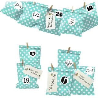Frau WUNDERVoll® DIY Adventskalender zum Befüllen türkis Punkt 13x16,5cm