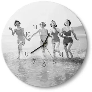 DEQORI Wanduhr 'Retro Badebekleidung' (Glas Glasuhr modern Wand Uhr Design Küchenuhr) schwarz 50 cm x 50 cm