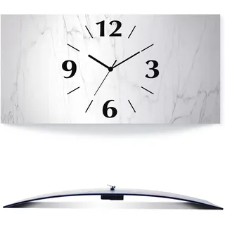 ARTLAND Wanddeko Wanduhr ohne Tickgeräusche Alu Quarzuhr analoge Quarzuhr 50x25 cm Weiße Marmor Stein Optik U1RF