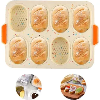 Minkurow Mini-baguette-backblech, Knuspriges Brotblech, 8-loch-perforierte Antihaft-laibpfanne Zum Backen Von Französischem Brot Und Knusprigem Brötchenblech