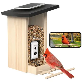 Birdfy Vogelhaus Feeder Ebony Lite, Holz, mit KI-Kamera, Solar bunt