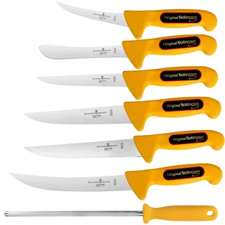 Schwertkrone Solingen 7-Teiliges Messer Set - Profi Metzgermesser Made in Germany - Fleischermesser, Ausbeinmesser, Schlachtermesser, Wetzstahl